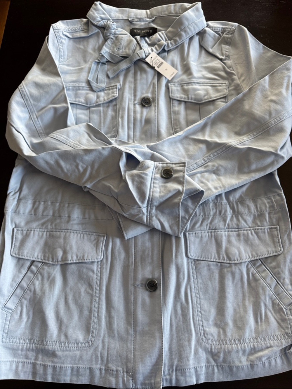 Talbots Pale Blue Utility Jacket with Tie Neck
